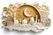 Paper cut vector illustration with mosque and moon, clouds, gold and white color, Ramadan, Generative AI 3