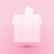 Paper cut Vote box or ballot box with envelope icon isolated on pink background. Paper art style. Vector