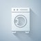 Paper cut Washer icon isolated on grey background. Washing machine icon. Clothes washer - laundry machine. Home