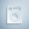 Paper cut Washer icon isolated on grey background. Washing machine icon. Clothes washer - laundry machine. Home