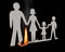 A paper cutout family is burning between the mother and father.