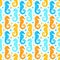 Paper cutout marine style kids design seamless pattern. Funny cartoon seahorse, starfish and bubble endless background. EPS 10