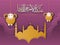 Paper cutout of mosque on cloud and hanging sheep with calligraphy of islamic text Eid Al Adha festival celebration concept greet