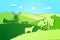 Paper design fields and meadow illustration eco natural farming concept. Farm landscape vector flat illustration for eco