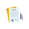 Paper document, yellow envelope and pen and paper - flat isolated illustration