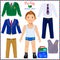 Paper doll with a set of clothes. Cute boy student.