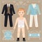 Paper doll with a set of clothes. Wedding dresses for the bride.