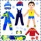 Paper doll with a set of clothes. Winter sportswear. Cute trendy
