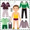 Paper doll with a set of fashionable clothing. Cut