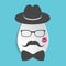 Paper egg icon with black hat, mustache, bow tie, lipstick kiss