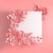 Paper elegant pastel pink flowers on pink background. Valentine`s day, Easter, Mother`s day, wedding greeting card. 3d render