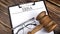 Paper with ERISA Employsee Retirement Income Security Act with gavel, pen and glasses on wooden background