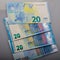 Paper euro notes. Twenty euros.