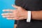 Paper event white bracelet mockup, wristband design. Identification wrist, adhesive