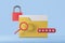 Paper files in folder, padlock and password. Access and protection