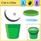 Paper game with Buckets filled water for garden or cleaning house. Create the applique of plastic pail use example. Cut and glue.