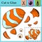 Paper game for kids. Create the applique cute Clown Fish. Cut and glue. Sea Fish. Education logic game for preschool kids.