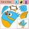 Paper game for kids. Create the applique cute parrot. Cut and glue. Little Bird . Education logic game for preschool kids.