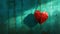 Paper heart hanging on string against turquoise wooden background for Valentines day