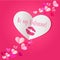 Paper heart with lipstick kiss print on dark pink background