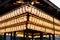 Paper lantern hang up at stage of Yasaka Shrine, once called Gion Shrine is a Shinto shrine in the Gion District of Kyoto, Japan