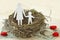 Paper mother and son in nest on money and hearts - Concept of single parent family