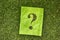 Paper note with question mark on green grass