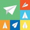 Paper Origami Plane Flat Icons Set