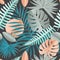 Paper palm, monstera leaves seamless pattern. Summer tropical