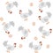 Paper pattern with white chickens and eggs on white background - vector