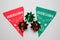 Paper pennants for Mexican parties that say `Long live Mexico` and pinwheels with the colors of the flag: green, white and red to