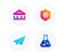 Paper plane, Carousels and Clean skin icons set. Chemistry lab sign. Airplane, Attraction park, Cold protect. Vector