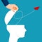 A paper plane flew out of a human head. leadership style. vector illustration