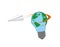 A paper plane flies around a light bulb in the form of the Earth. vector illustration.