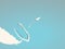 Paper plane flying in the sky vector illustration. Plane above clouds flying high. Symbol of ambition, motivation