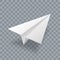 Paper plane vector realistic 3D model. White paper airplane jet isolated, transparent background