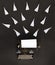 Paper planes flying from vintage retro typewriter on black background top view flat lay from above - journalism, creativity or