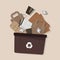 Paper Plastic Glass Can Box House Home Recycling Stuff Illustration