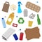 Paper Plastic Glass Can Box House Recycling Stuff Set