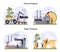 Paper production and wood industry concept set. Paper factory