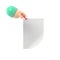 Paper push pins. Thumbtack in hand man. Empty white sheet. 3D illustration flat design. Attach announcement to wall