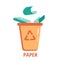 Paper recycling. Vector flat illustration of an orange paper recycling container. Waste separation. Save the planet. EPS10