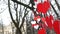 Paper red hearts decoration swaying on the wind in the autumn park. Valentine\'s day concept