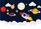 Paper rocket and solar system with background vector illustration