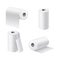 Paper rolls realistic. 3d white kitchen towel or toilet tissue on cardboard cylinder, hygiene products, different camera