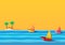 Paper sailboat floating on the sea to island summer background.
