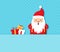 Paper Santa Claus, Christmas vector greeting card, cute cartoon character. Pile gift boxes. Winter illustration