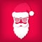 Paper Santa Claus with glasses shutter shades on red background.