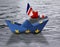 Paper ships made as European Union and British flags sailing side by side in the water - British ship sinking - concept showing En
