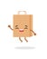 Paper shopping bag emotions jump character. Emoji vector illustration